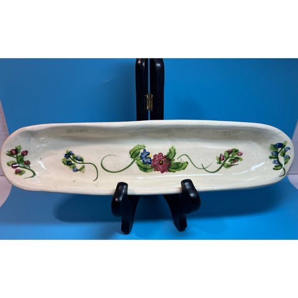 Hand & Heart Pottery Painted Floral Glazed Tray Olive Dish Crackers Trinkets - Picture 1 of 10